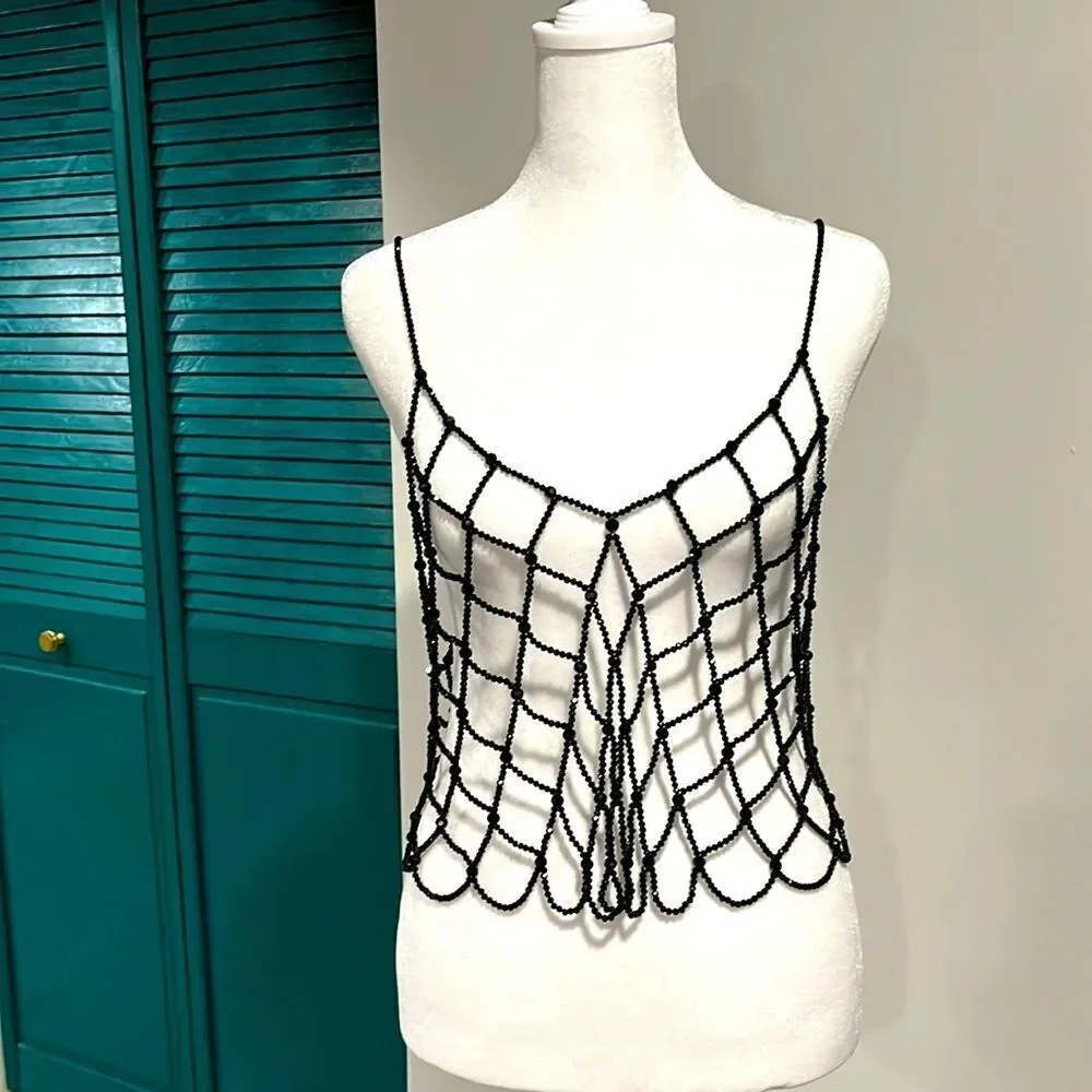 Anthropologie NWT Current Air BLACK Beaded Tank XS/S - Picture 5 of 10